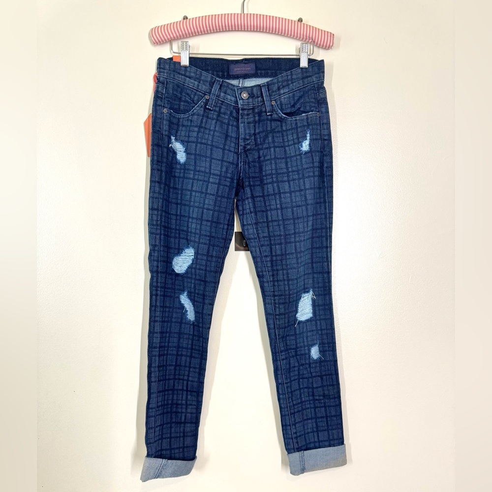 *NWT* James Jeans Women’s Blue Plaid Ankle Cropped Distressed Denim Size 25